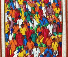 نقاشی هائیتی-نمرات مردم در میان میوه-رنگارنگ و شدید!