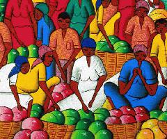 نقاشی هائیتی-نمرات مردم در میان میوه-رنگارنگ و شدید!