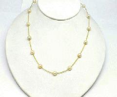 17 مروارید سفید (6.5 mm) گردنبند کابل در 14k طلا