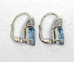 18k سفید طلا الماس و نور آبی سنگ فرانسوی سیم کلیپ گوشواره