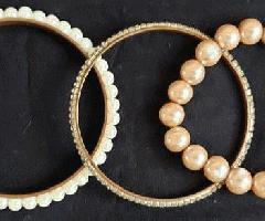 دستبند زنان مروارید + مجموعه کریستال 3 عدد