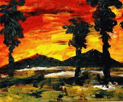 نقاشی چشمگیر-درختان نخل سیاه به عنوان آتشفشان 3 آماده به فوران!