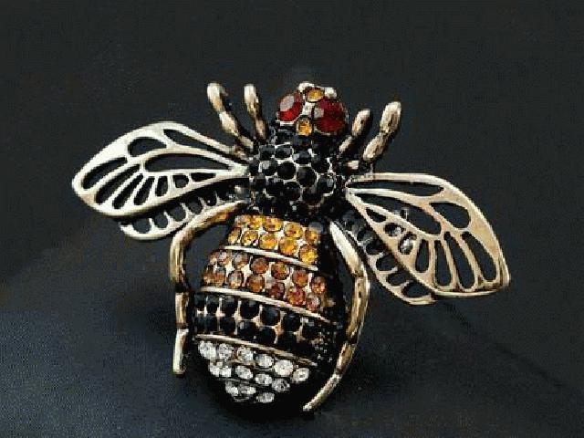  جدید زرد سنگ مصنوعی بیرنگ و زنبور عسل پین - 2 بال دهانه