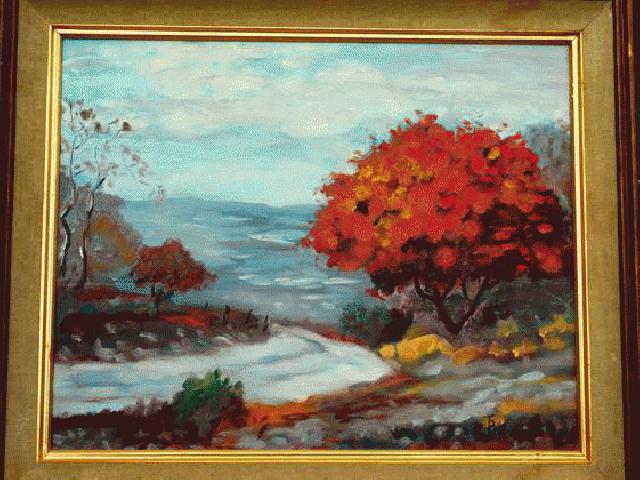 درخت قرمز در کوه بزرگراه جاده-لمس فاویسم-گفتگوی!!