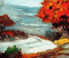 درخت قرمز در کوه بزرگراه جاده-لمس فاویسم-گفتگوی!!