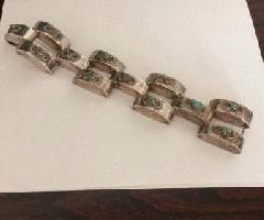 دستبند نقره ای مکزیکی با سنگ های فیروزه ای